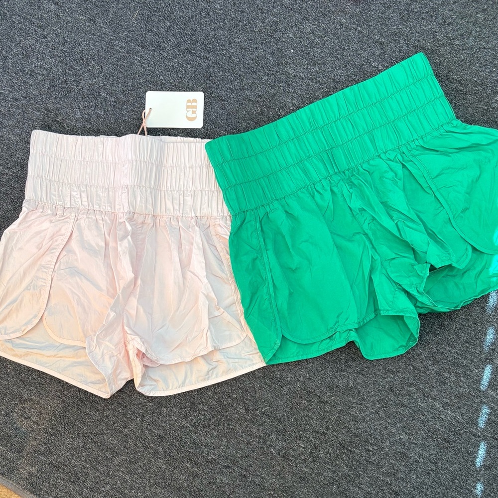 GB High-Waist Nylon Shorts - Light Pink & Bright Green